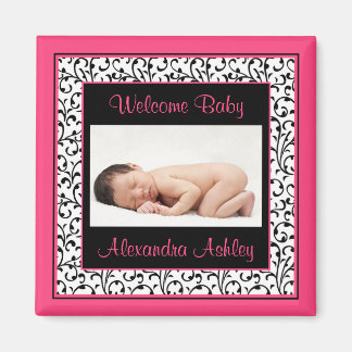 Aimant photo noir rose chaud Damas Floral Baby