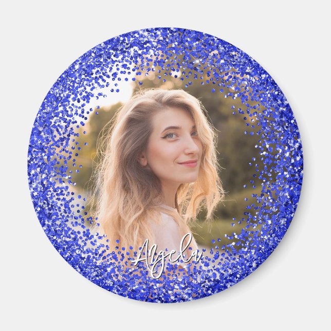 Aimant Photo Pailleté Faux Bleu Royal (Devant)