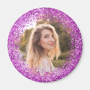 Aimant Photo Pailleté Faux Violet