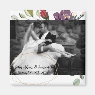 Aimant photo personnalisé Géométrie or Roses blanc