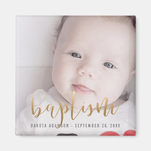Aimant Photo personnalisée   Baptême Gold Calligraphie