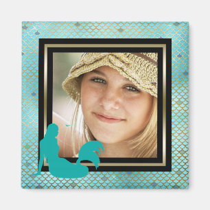 Aimant Photo personnalisée Sirène Turquoise Nautique Or