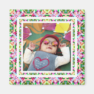 Aimant Photo personnalisée Vibrant rose Happy Green Fête