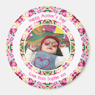 Aimant Photo personnalisée Vibrant rose Happy Green Fête