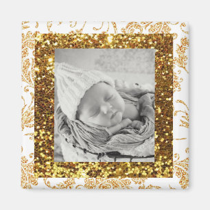 Aimant photo pour bébé Glittery blanc et or
