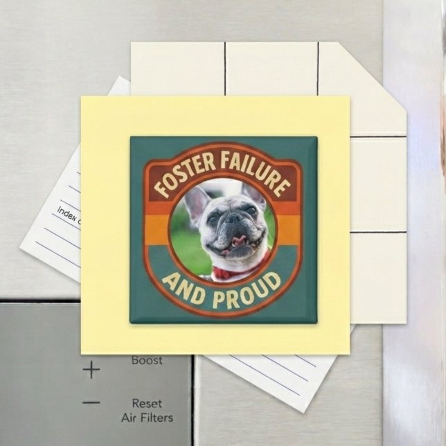 Aimant Photo rayé rétro d'échec de placement (Retro foster failure photo magnet for a dog rescue parent's kitchen refrigerator milestone gift.)