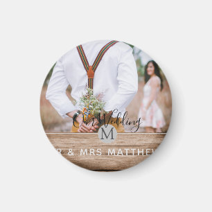 Aimant Photo Rustic Collage Monogram NEWLYWEDS WEDDING