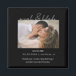 Aimant Photo simple et élégante Mariage noir Enregistrer<br><div class="desc">Photo contemporaine Noir et Blanc Texte Mariage Enregistrer l'aimant de la date.</div>
