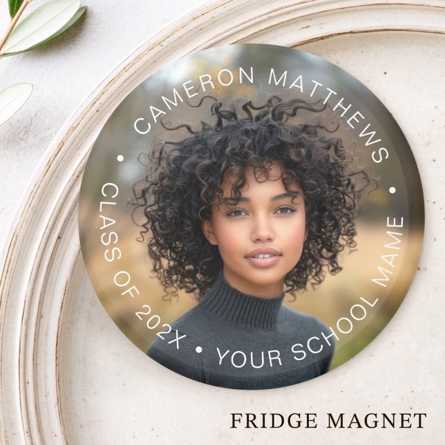 Aimant Photo superposition de texte blanc remise de diplô (Photo white text overlay graduation grad magnet)