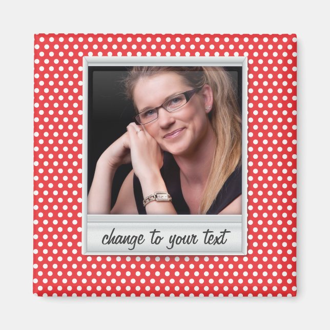 Aimant photoframe sur polkadot blanc et rouge (Devant)