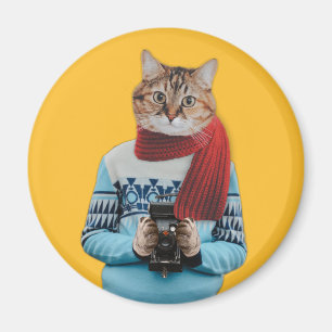 Aimant Photographe de chats en pull vintage excentrique