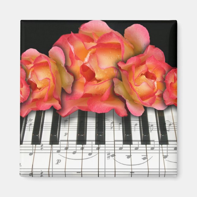 Aimant Piano Keyboard Roses et notes musicales (Devant)