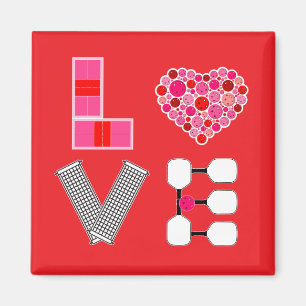 Aimant Pickleball Love Heart Court Balls Paddles Rose Rou
