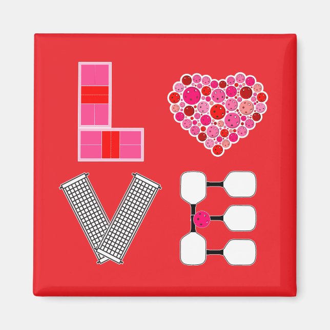 Aimant Pickleball Love Heart Court Balls Paddles Rose Rou (Devant)
