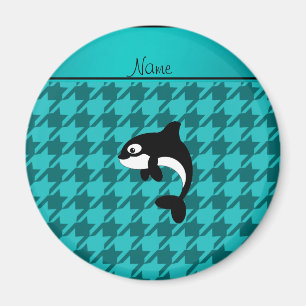 Aimant Pied-de-poule nommé personnalisé de turquoise de