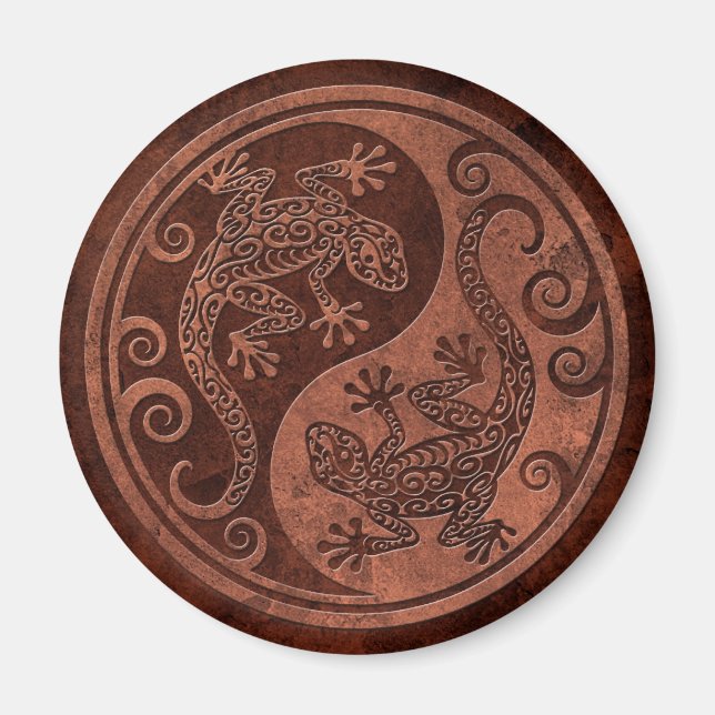 Aimant Pierre Brown rugueuse Yin Yang Geckos (Devant)
