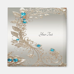Aimant Pierres Bleues Dorées Ornementées