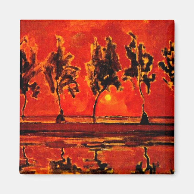 Aimant Piet Mondrian art, Arbres de la Géine à Moonrise (Devant)