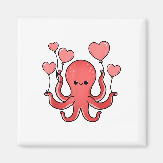 Aimant Pieuvre Avec Ballons Coeurs Valentines Jour Octopu (Devant)