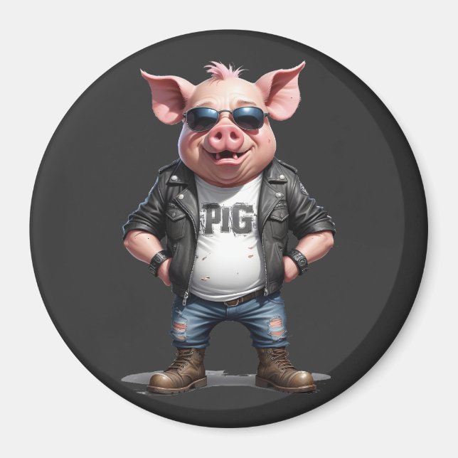 Aimant Pig Biker Rebel en cuir Jacket Cool Style urbain (Devant)