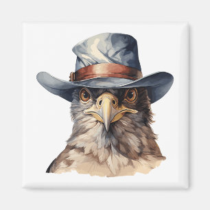 Aimant pigeon drôle portant un casquette cowboy, aquarell