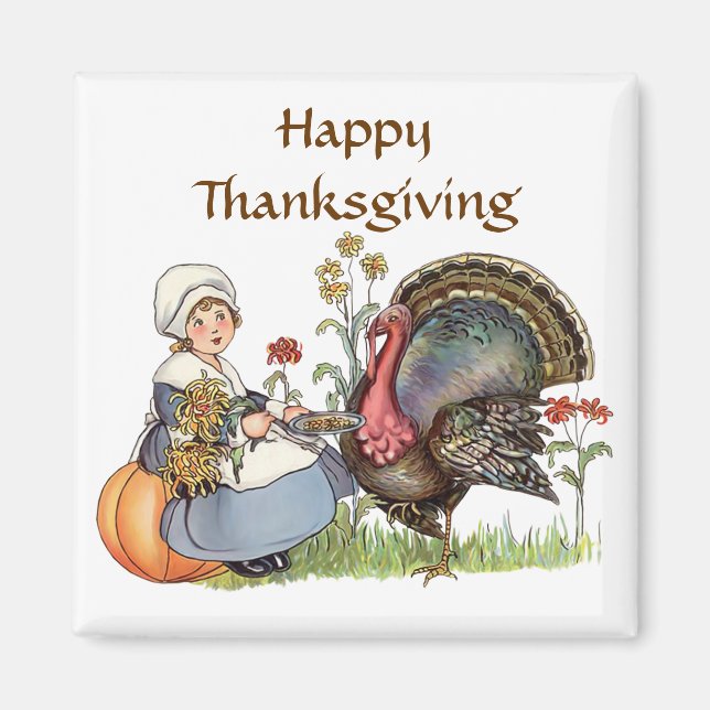 Aimant Pilgrim Girl - option de texte Personnaliser (Devant)