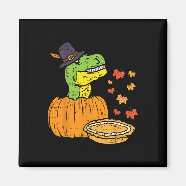 Aimant Pilgrim Trex Dinosaur Citrouille Pie Thanksgiving  (Devant)