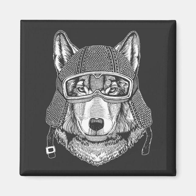 Aimant Pilote de motocyclette Wolf Dog (Devant)