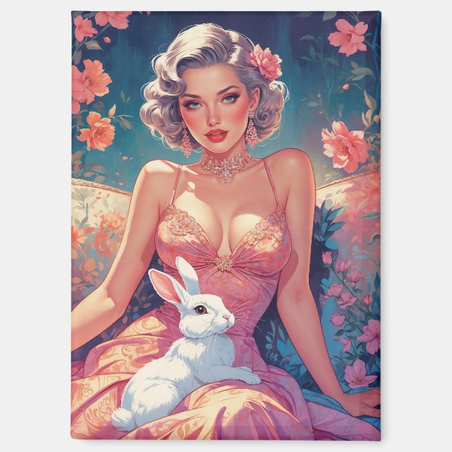 Aimant Pin-up Floral mignon lapin de Pâques (Recto)