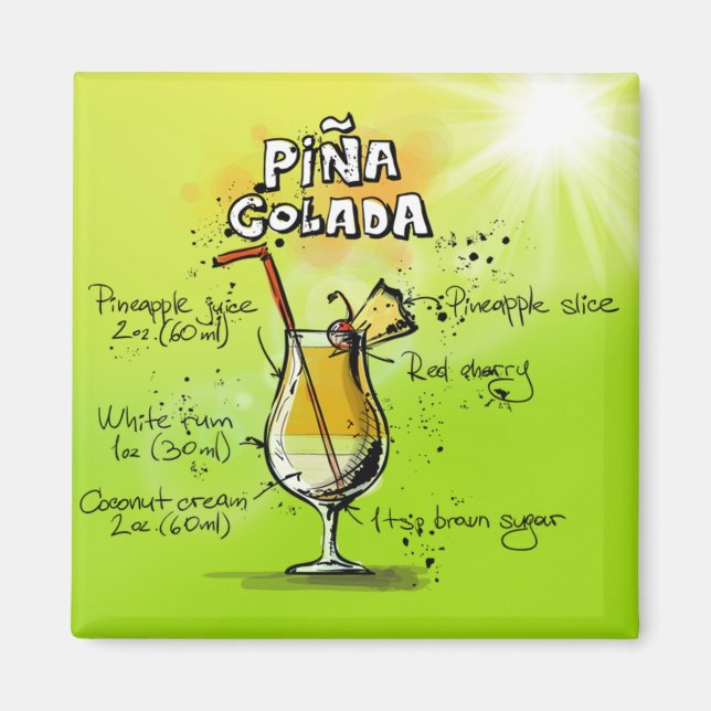 Aimant Pina Colada Cocktails Recette (Devant)