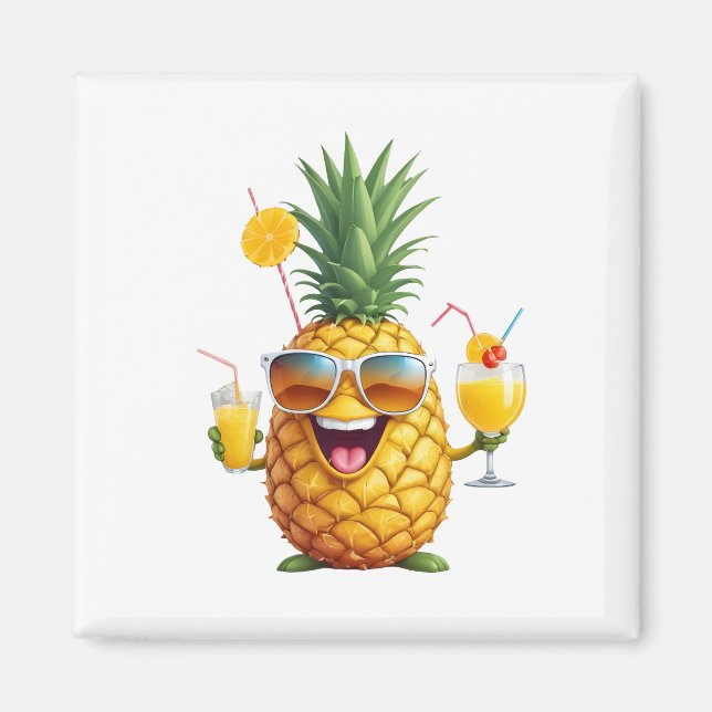Aimant Pinapple Amusant Vacances joyeuses Boire Tropical  (Devant)