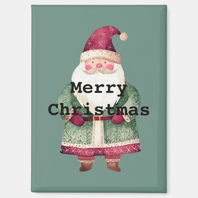 Aimant Pine Green Red Merry Christmas Santa (Recto)