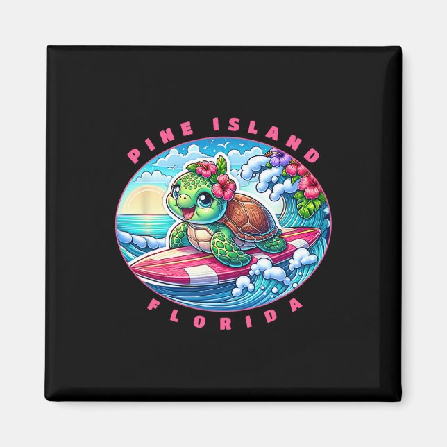 Aimant Pine Island Floride Fille Mignonne Surfant Tortue  (Devant)