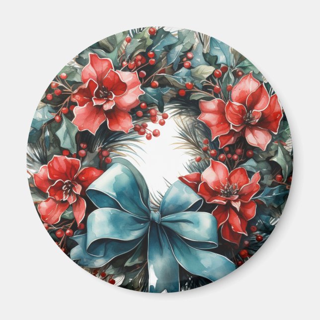 Aimant Pine Wreath avec Holly Christmas (Devant)