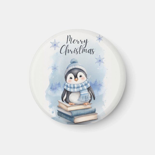 Aimant Pingouin de Noël aquarelle (Devant)