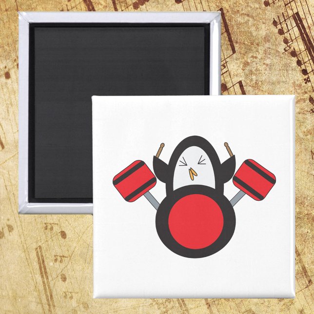 Aimant Pingouin Drummer Music Cute (A magnet with a cute penguin playing the drums.)