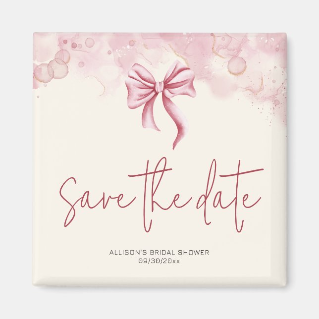 Aimant Pink Bow Save the Date Bridal Shower (Devant)