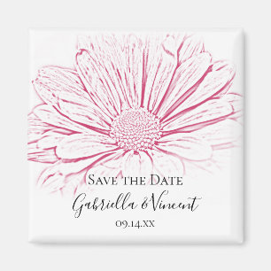 Aimant Pink Daisy Effect Floral Wedding Enregistrer la da
