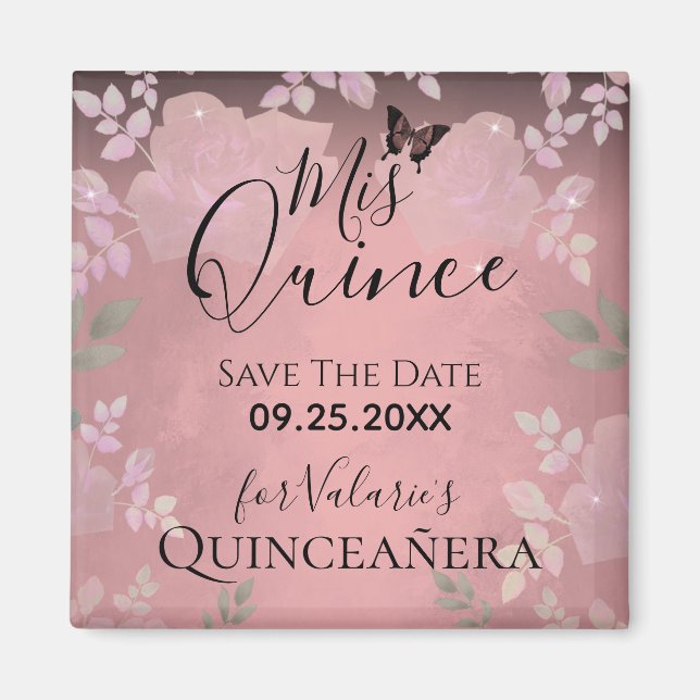 Aimant Pink Fancy Roses Quinceanera Pink Save the Date (Devant)