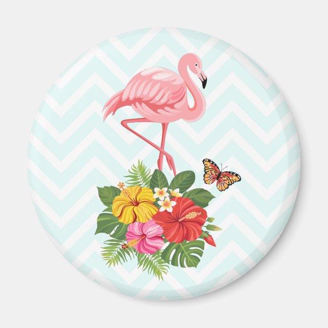 Aimant Pink Flamingo & Tropical Hibiscus Fancy (Devant)