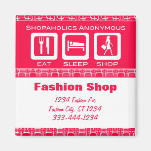 Aimant Pink Funny Shopaholic Eat Sleep Shop Promotionnel