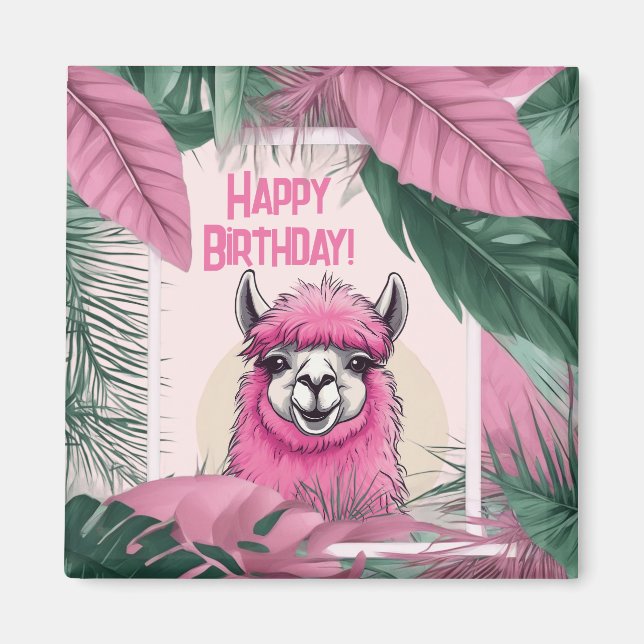 Aimant Pink Joyeux Lama souriant (Devant)