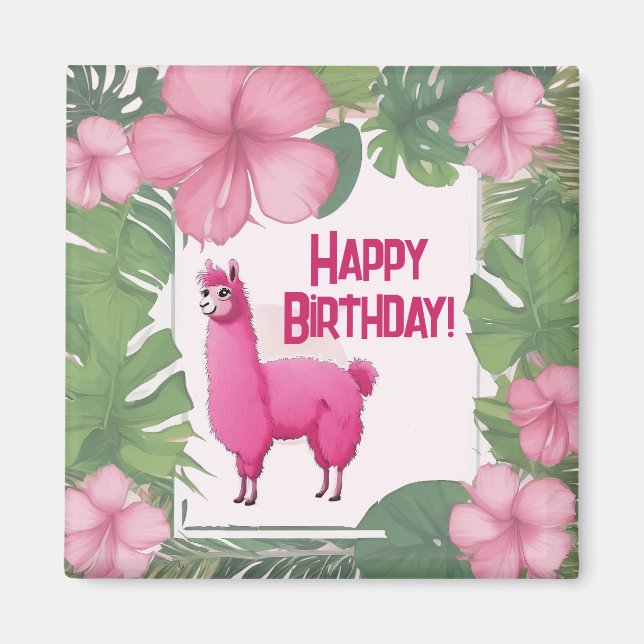 Aimant Pink Joyeux Lama souriant (Devant)