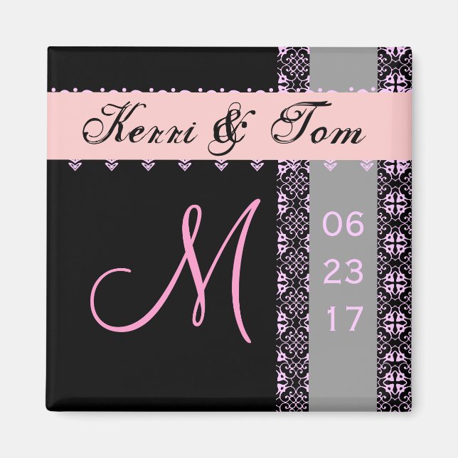 Aimant PINK NOIR ARGENT Épouse Groom Dentelle Mariage (Devant)