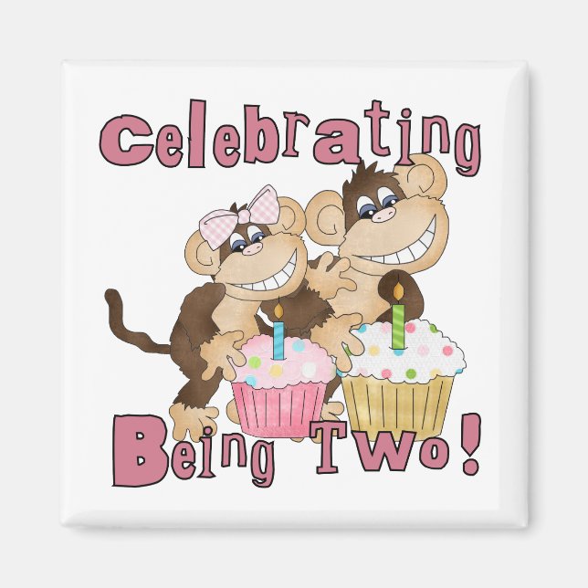 Aimant Pink Party Monkey 2e Anniversaire Tshirts et cadea (Devant)