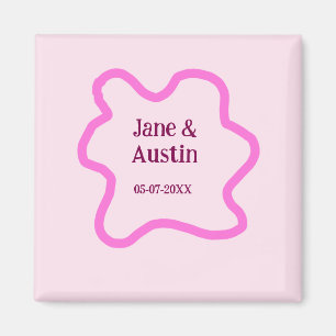 Aimant Pink pastel rétro mariage bordure nom date