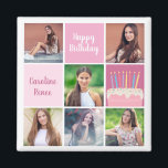 Aimant Pink Photo Collage Custom Femmes's Birthday Party<br><div class="desc">Jolie fête d'anniversaire de femme sur mesure favorise les magnets avec un collage de 6 modèles photo d'une jeune femme ou d'une adolescente avec son nom sur les carrés roses mignons à côté d'un beau gâteau d'anniversaire. Aimant d'anniversaire pour fille personnalisée.</div>