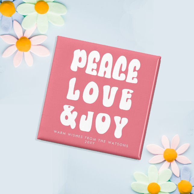 Aimant Pink Retro Super Peace Love Jove Holiday (Pink Retro Groovy Peace Love Joy Holiday Magnet)