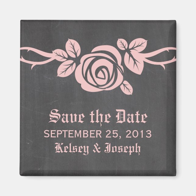 Aimant Pink Rose Chalkboard Enregistrer l'aimant de date (Devant)