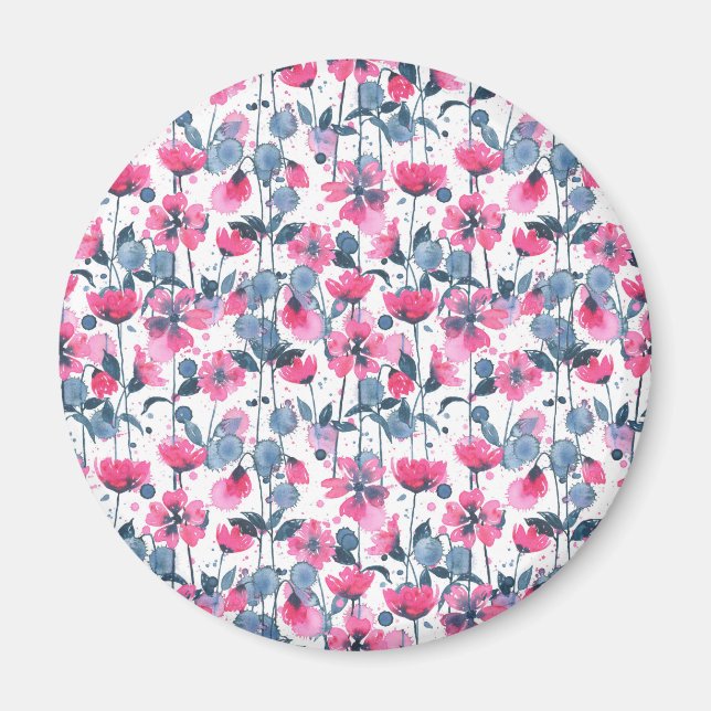 Aimant Pink Watercolor Daisies (Devant)